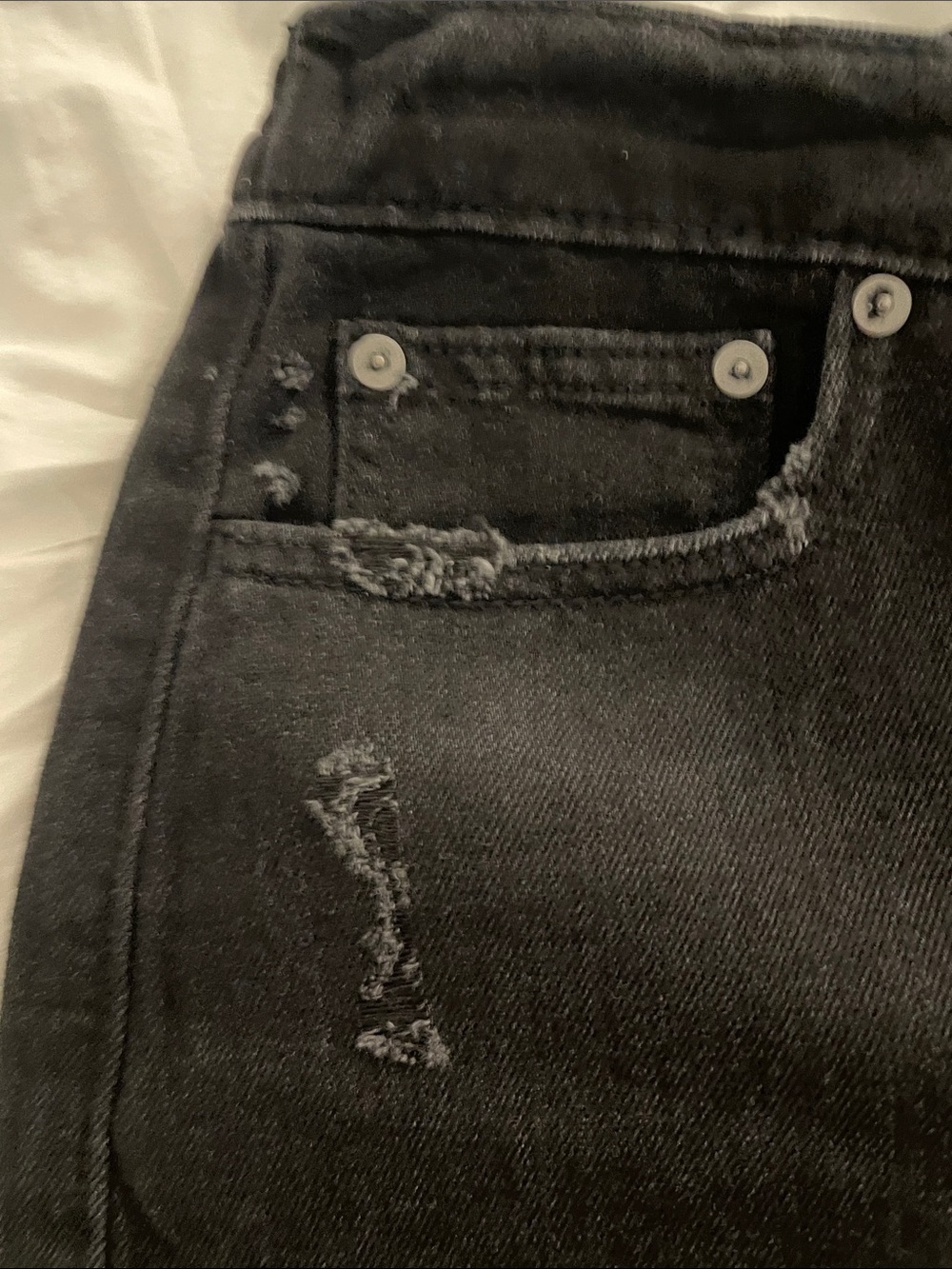 Aerie Black Denim Frayed Hem Women's Shorts - Picture 3 of 5